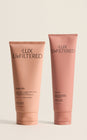 Front of Vanilla Sun Bundle: Summer Skin self-tan cream 200ml and Après Sun tan-extending serum 150ml on beige background