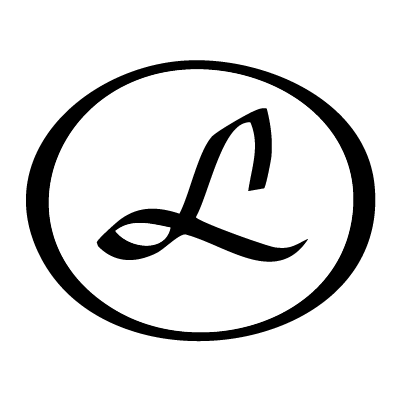 Stylized script letter L centered inside an oval border (brand logo)