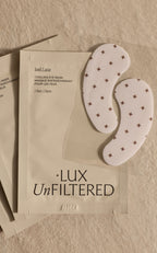 Iced Latte; COOLING EYE MASK, MASQUE RAFRAÎCHISSANT POUR LES YEUX; 1 Pair, 1 Paire; + LUX UnFILTERED; two crescent eye pads.